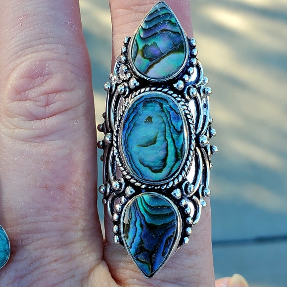 New Amazing Abalone Shell 925 Silver Statement Ring. - Picture 8 of 16